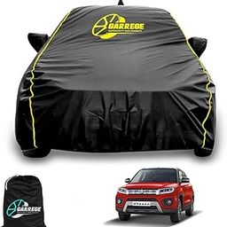 GARREGE Waterproof Car Body Cover Compatible with Maruti Brezza Old Car with Mirror & Anteena Packets Dust Proof & Belt with Elastic Black Colour & Yellow Piping Style-image-23