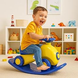 OK Play 3-in-1 Ride-On Rocker for Kids | Rocker & Ride-On Toy | Balance Board | Smooth Rounded Edges | Steering Wheel| Indoor Toy (Yellow & Blue)-image-5