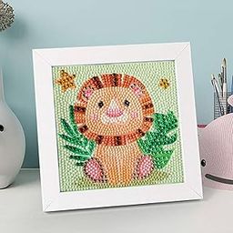 Kuber Industries Shimmering & Acrylic Beeds 5D Cute Baby Lion DIY Canvas Painting Wooden Frame | Water Resistent Diamond Drawing Craft Kit for 4-10 Years Kids | Multicolor-DCDX012-image-3