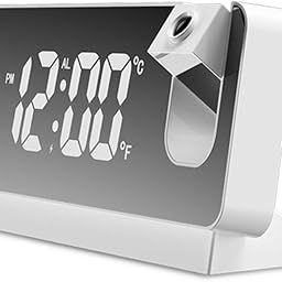 VENDERE Projector Alarm Clock LED Display Digital Projection Alarm Clock Mute Mirror USB Office Clock with 180° Projector for Bedroom Digital Alarm Clock Temperature Display-image-66