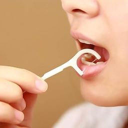 SIOPAWORLD Plastic Toothpicks Dental Floos Tooth Pick Flossers Teeth Cleaners, Tooth Flossing Head Oral Hygiene Manual Operation Brush With Tongue Cleaner For Adult, Beige (Pack Of 40)-6