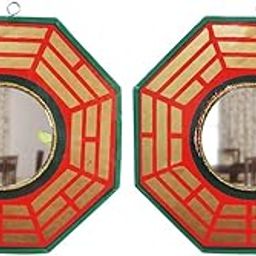 Yash Life Feng Shui Convex Pakua Mirror for Positive Energy, Wall/Door Decor for Protection and vastu Correction | Bagua Mirror for Removal of Negative Energy(9Inches) Set of2-12