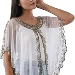 Women's 1920S Short Sleeves Long Poncho Shawl Sequin Beaded Sheer Mesh Capelet Sequined Bolero Jacket-image-48