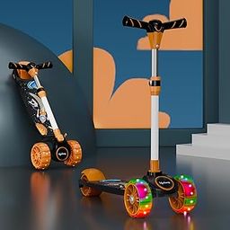 Lifelong Scooter for Kids 3+ Years - Foldable with LED Wheels & Adjustable Height - Kick Scooter Capacity 50kg- for 3+ Year Old boy & Girl - Skate Scooter (Black & Orange)-image-1