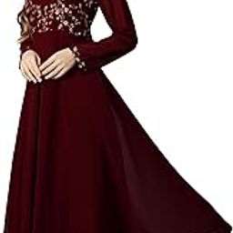 Women Maxi Gown Women Dress Trending & Pretty Long Gown with Beautiful Front Embroidery and Floral for Women's and Girls Gown for Women (Large, Maroon)-23