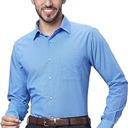 Men's Slim Fit Pure Cotton Full Sleeve Semi Cutaway Collar Solid Piece Dyed Pattern Blue Formal Shirt-image-83