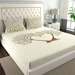 ABHACLOTHO 144 TC 100% Cotton Double Bed Size/Queen Size Bed Printed Flat Bedsheet with 2 Pillow Covers, (Pack of 1), Popularly Known as (90x100) Bed Sheet Double Bed Cotton-picture-17