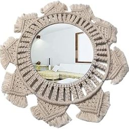 Lachicraft | Macrame Round Mirror for Bedroom Decor Handmade Boho Wall Hanging Aaina for Make Up Dressing and Living Room Party Home Decoration, 17 X 17 Inches, 1 Piece,Style-1-C-image-49