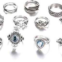 Exclusive Stackable Oxidized Boho Silver Plated Floral Design Silver Rings For Girls Women Rings Combo Jewellery-image-17