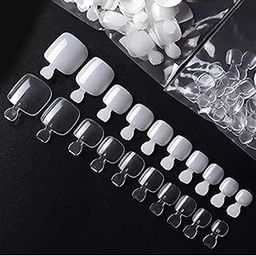Bolt Bee False Toe Nail Tips for Nail Art Square Shaped Acrylic Fake Toe Nails with Case for Nail Extensions,diy Nail Art & Salons | French Artificial toe nails for Pedicure,salon Use,home-27