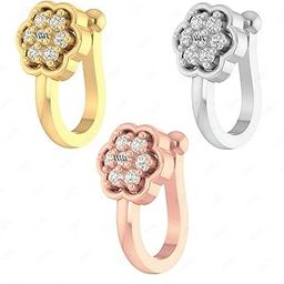 Fashions Gold Nose Ring Stud Non Piercing Pressing Clip On Nose Pin without piercing for Girls & Women (3pcs nose ring combo set)-picture-50