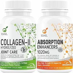 GNL Collagen Type 2 Supplements With Hydrolyzed Protein Collagen Peptides Powder, Glucosamine hcl, Chondroitin, MSM, Hyaluronic Acid, Vitamin C, Resveratrol As Joint Support Supplement, 60 Tablet-image-82