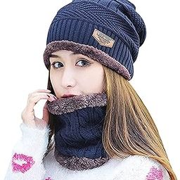 Women's Ultra-Warm Woolen Cap with Neck Warmer- Blue-image-92