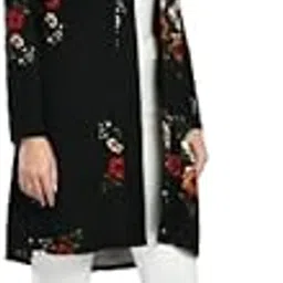 sfoty Women Longline Black Printed Blazer-picture-21