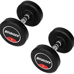 Bouncer Rubber Fixed Dumbbells Pair | Set of 5Kg x 2Pcs =10Kg |Black-image-7