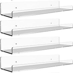 NIYANETAIL Home 6 Pack 15 Inch Clear Acrylic Floating Wall Shelves – Sturdy Wall-Mounted Storage & Display for Bedroom, Bathroom, Kitchen, Office & Living Room | Space-Saving & Stylish Design-image-36