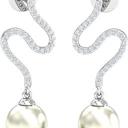 14KT White Gold Diamond Pavla Pearl Drop Earrings for Women-0