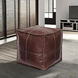 Louis Donné Leather Square Pouf Ottoman Cover, PU Leather Pouf Cover Used As Footstool, Floor Poufs Chairs for Living Room, Balcony, Bedroom, Cover ONLY (Brown)-image-27