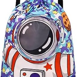 Kids Travelling Bag Swimming bag - Waterproof, Dry and Wet Separation with Shoe Compartment, Drawstring Beach and Travel Backpack (Astronaut Design, Blue)-image-94