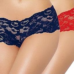 Pack of 2 Women Lace Boyshort Panties (Navy Blue, Red, Medium)-image-79