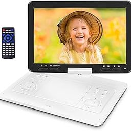 16.9'' Portable DVD Player with 6 Hrs Battery, 14.1'' HD Swivel Screen DVD Player Portable, New Screen Button Design, High Volume Speakers, Support Sync TV/Region Free/Multiple Discs, White-68