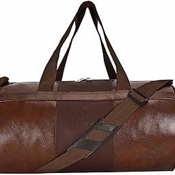 Vegan Leather Duffle Bag, Brown, Gym Sports Travel Barrel Bag with Shoulder Strap (Brown)-45