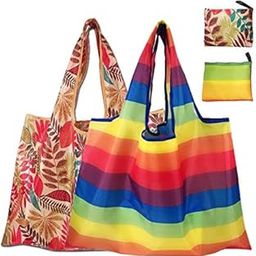 Pattern Reusable And Foldable Shopping Bag/Tote Hand Bag/Travel Bag/Grocery Bag, Heavy Duty, Eco Friendly, Compact, Lightweight And Convenient (Pack Of 2) Contemporary, Black - Unisex-Adult-image-19