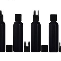 ERZA Hair Root Comb Applicator Bottle For Applying Hair Oil Shampoo and Medicine | Oil Applicator Bottle For Scalp | 100ml Portable Applicator Hair Root Bottle | Black Bottle Black Cap, Pack of 4-50