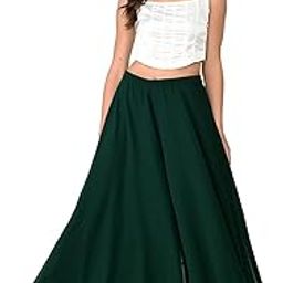 Umbrella Flared Relaxed Fit Stylish Solid Georgette Palazzo or Bottoms for Women's and Girls-image-12