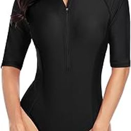 Women Rash Guard Long Sleeve One Piece Swimsuit Zipper Surfing Bathing Suit UPF 50-image-78