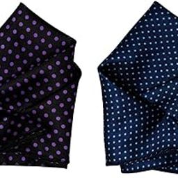 Men’s Satin Pocket Square Combo – Black with Purple Polka Dots & Navy Blue with Blue Polka Dots-image-51