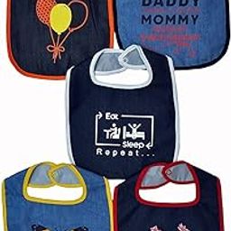 Baby Smart Waterproof Babies Apron/Denim Bibs for New Born Baby (Pack of 5)-image-68