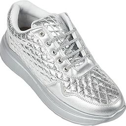 by Palak Metallic Silver Quilted Platform Sneakers, Lace-up Fashion Trainers with Memory Foam Cushioned Sole-image-57