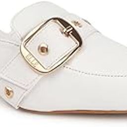 Women's Pointed Toe Kitten Heel Mules with Buckle Detail-image-1