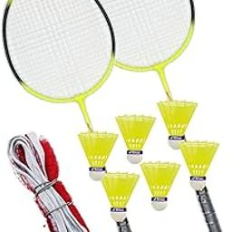 Combo Set of Badminton Rackets with 6 Nylon Shuttlecocks & Badminton net-24