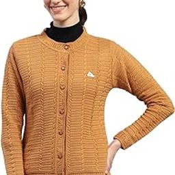Womens Self Design Round Neck Wool Blend Cardigan Purple-image-35