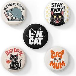 TRAVULLS Funny Cat Button Badges – Set of 5 Cute & Sarcastic Cat Pins for Cat Lovers, Backpack or Jacket – Gift for Cat Moms, Teens & Pet Owners-image-99