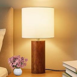 LUZLANE -Wooden Table Lamp 14 Inch for Study, Bedroom & Living Room | Walnut Finish | Linen Shade | Side Table Lamp | Bedside Lamp | Night Lamp | Desk Lamp | Home Decor Light-image-9