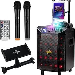 Starument Portable Karaoke Machine for Adults & Kids Complete Karaoke System Includes Bluetooth Speakers on Wheels, 2 Bluetooth Microphones, Disco Ball, LED Speaker Light, Cell Phone Stand & USB Aux-picture-19