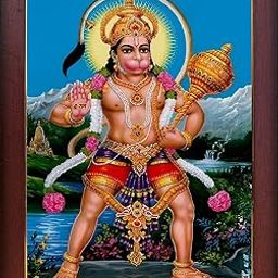 Garuda Photos : God hanuman with gada in left hand ; hanuman with gada ; Abhaya Anjaneya swamy Photo frames ; Anjaneyar ; Bajrangbali photo ; Anjaneyaswamy; Hanuman; Anjaneya; (Small 9x7 Inch)-image-62