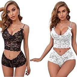 Iyara Collection - Women Lace Babydoll Lingerie (Bra-Panty) Set Black-White-image-88