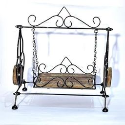 S.K FURNTURE ART Decorative Wooden & Iron Jhoola Swing Showpiece, 35 cm, Black & Brown, Traditional Festival Decor-image-28