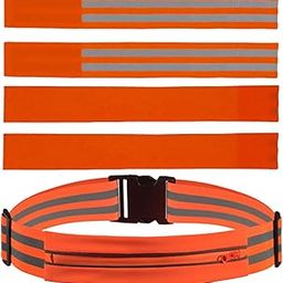 SAZ DEKOR Reflective Belt Elastic Glow Belt Phone Holder Runners Belt Bag Safety Strap 1 Belt and 4 Armband Orange-image-15