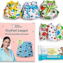 SuperBottoms Dry Feel Langot and and XtraHydrating™ Wipes-72 Pack | Pack of 6 Organic Cotton Padded Langot/Nappy with Gentle Elastics & a SuperDryFeel Layer on top - Large (Fits 5-10 kg)-image-13
