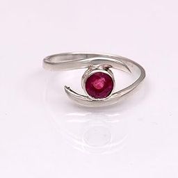 925 Silver Ring for Women and Girls Natural Ruby Pink 5 MM Round-image-32