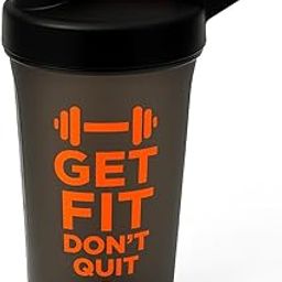 Gym Protein Shaker Bottle with Motivational Quote, Black and Orange, 600ml-image-28