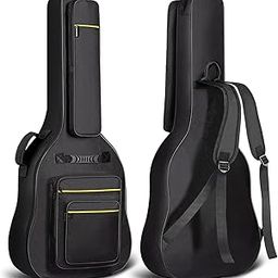 GLOW WINGS 44 Inch Guitar Bag Multi-pockets for Jumbo and Dreadnought Yellow Line Guitar Case 0.47in Thick Padding Water Resistent Dual Adjustable Shoulder Strap Gig Bag with Back Hanger Loop CY0284-23
