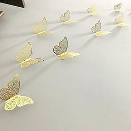 AMFIN Paper (Pack of 12) Butterfly Decoration/Butterfly Decoration Self-Adhesive Items for Wall/Butterfly Stickers/Butterfly Decoration Birthday - Gold-image-31
