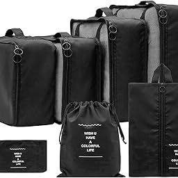 HEAVENGLOW 7 Pieces Portable Packing Cubes Travel Organizers for Travel Cosmetics Shoes Twill Black-image-38
