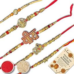 Premium Rakhi Set of 5 – Traditional Designer Veere, Jai Shree Krishna, Ganesha, Pearl & Elephant Metal Rakhi for Brother | Raksha Bandhan Gift for Bhai-image-11